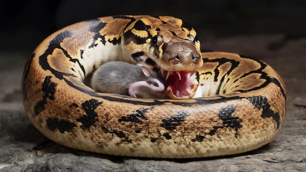 Python Royal Python Ball Python Python Regius isst eine Maus