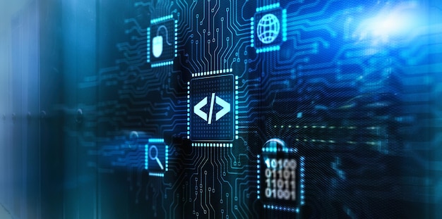 Software developer programming code Program development concept