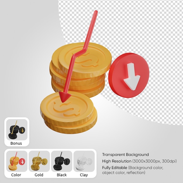 3d coins decrease isometric