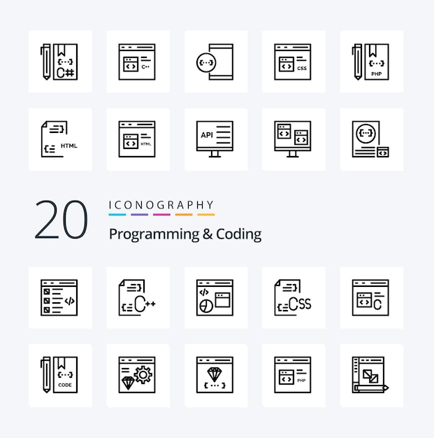 20 programming and coding line icon pack like develop coding development programming develop