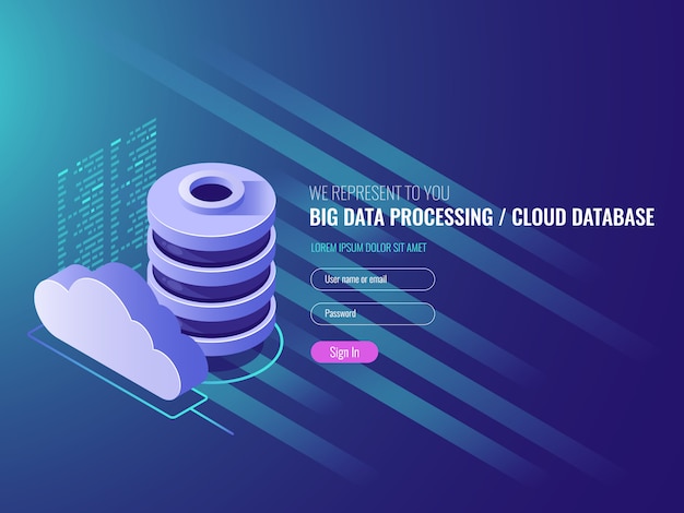 cloud data storage services, database cloud program code icons