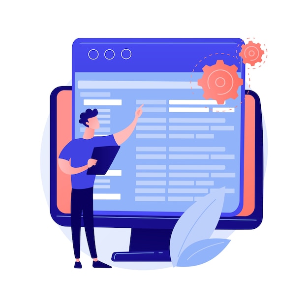 coding and website development. technical support. programming engineering. coder, web developer, computer software. programmer male flat character concept illustration