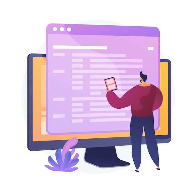 coding and website development. technical support. programming engineering. coder, web developer, computer software. programmer male flat character.