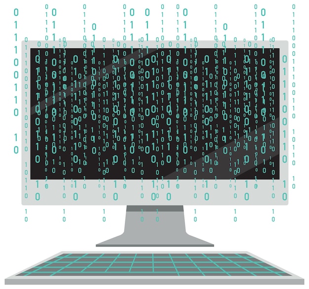 computer with binary code screen