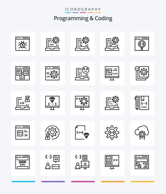 creative programming and coding 25 outline icon pack such as coding app develop development coding