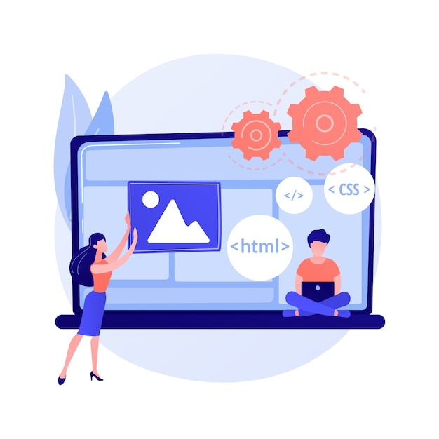 css and html programming languages. computer programming, coding, it. female programmer cartoon character. software, website development.