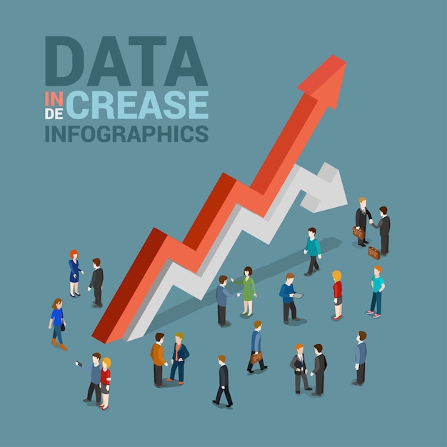data increase 3decrease infographics template concept flat 3d web