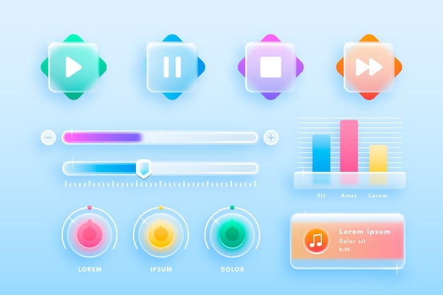 gradient glassmorphism elements set
