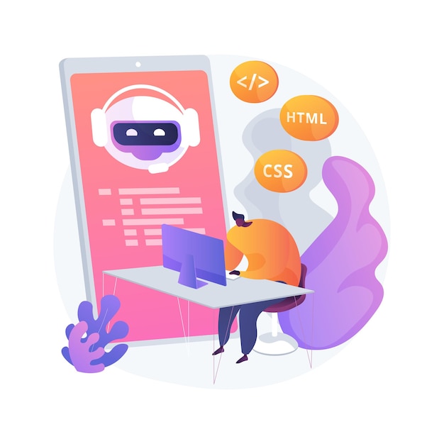 java developer. smartphone software. javascript coding, writing application, css programming. html source code tampering. mobile program. vector isolated concept metaphor illustration.