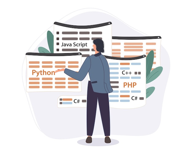 programmer working on web development code. engineer programming in python, php and java script on computer. 