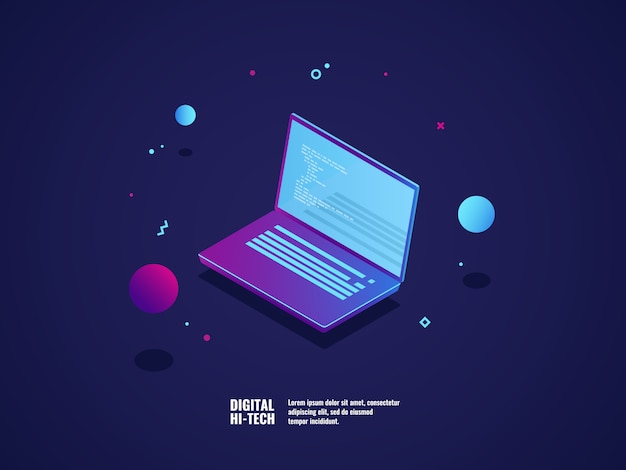 programming of application and software development concept, laptop with program code 