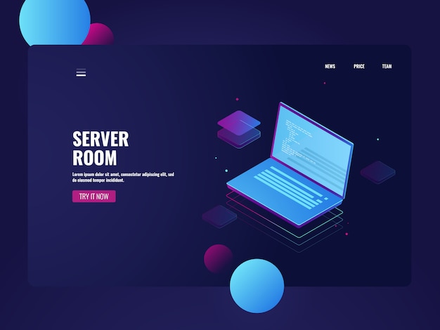 programming and development software, coding process, open laptop with code line