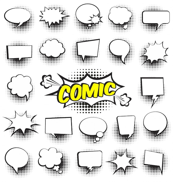漫画の漫画のスピーチの泡のセット空のダイアログの雲