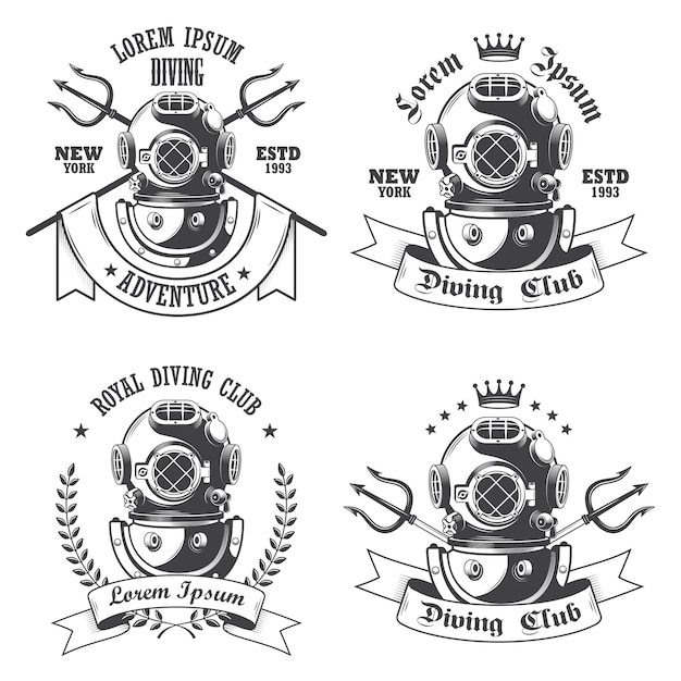 set of diving labels, emblems and designed elements