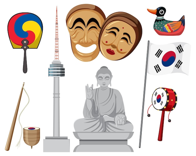 set of korean elements and objects