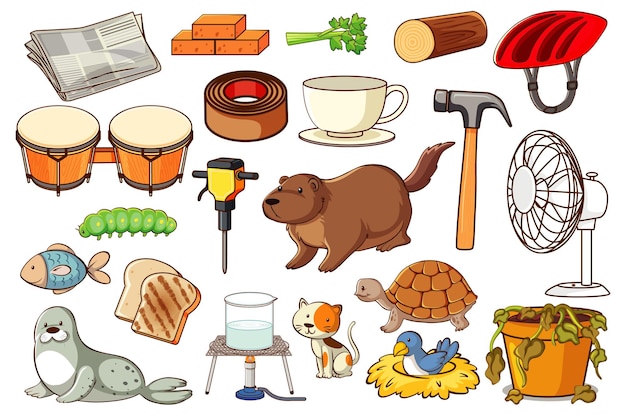 set of various animals and objects