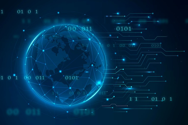 technology background with earth globe and binary code