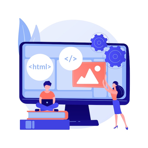 web developers courses. computer programming, web design, script and coding study. computer science student learning interface structure components.