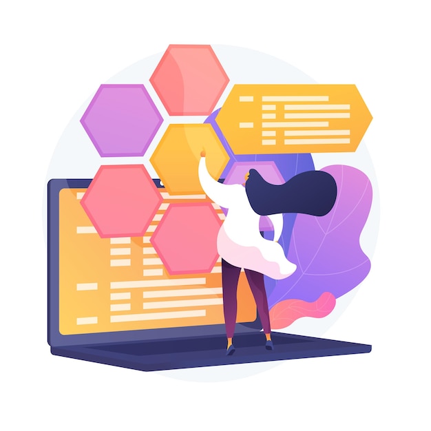 web development and coding. it, website optimization, computer software testing. programmer and developer working female flat character.