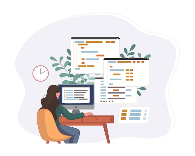 Programmerer, der arbejder på webudviklingskode. Ingeniørprogrammering i python, php og java script på computer.