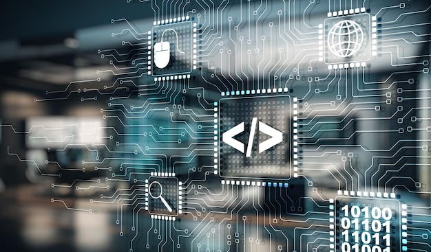Program development concept Software developer programming code