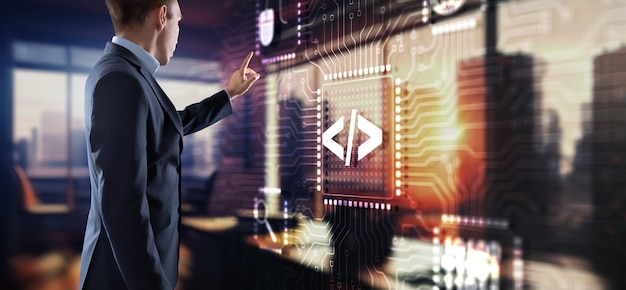 Software developer programming code Abstract computer background
