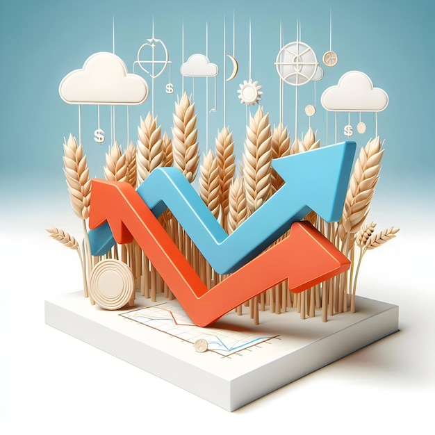 3d flat icon wheat price increase and decrease concept