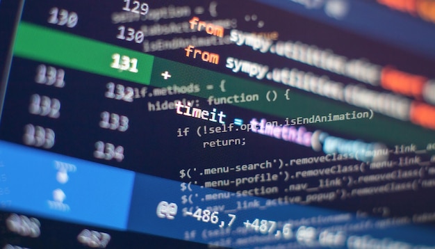 abstract computer script about big data and blockchain database software developer programming code mining cryptocurrency process program on display pc using software