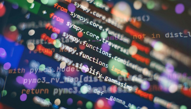 abstract computer script about big data and blockchain database software developer programming code mining cryptocurrency process program on display pc using software