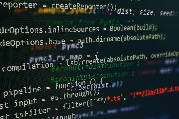 abstract computer script code. programming code screen of software developer. software programming work time. code text written and created entirely by myself.