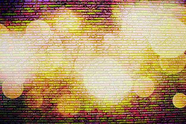 abstract computer script code. programming code screen of software developer. software programming work time. code text written and created entirely by myself.
