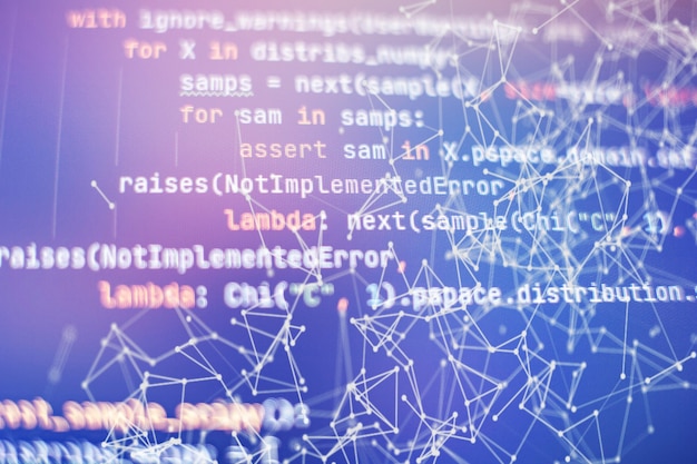 abstract computer script code. programming code screen of software developer. software programming work time. code text written and created entirely by myself.