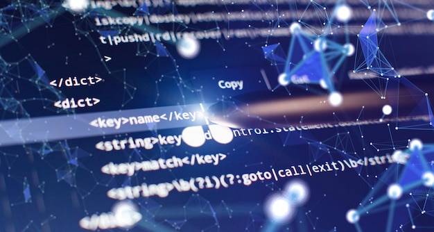 abstract computer script code programming code screen of software developer software programming work time