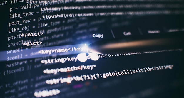 abstract computer script code programming code screen of software developer software programming work time