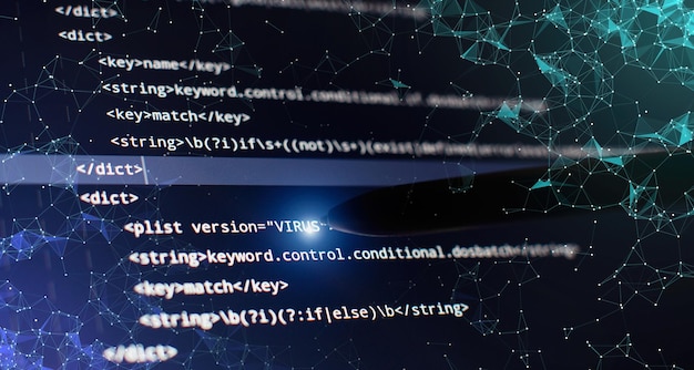 abstract computer script code programming code screen of software developer software programming work time