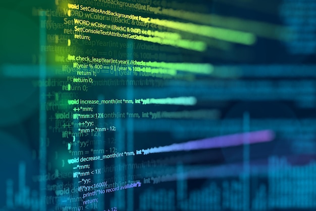 abstract modern tech of programming code screen developer. c programming language of computer script and technology background of software.