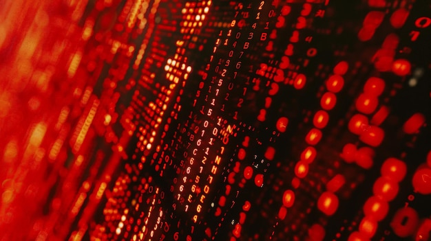 binary code red glowing background with binary code technology and programming concept