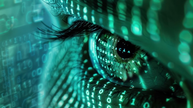 binary eye with binary code algorithm texture data software