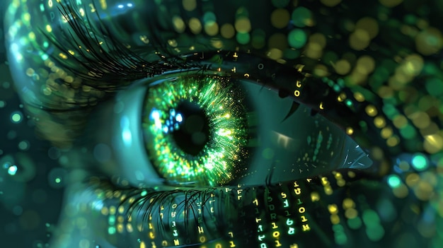 binary eye with binary code algorithm texture data software