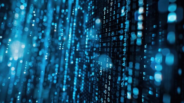 blue binary data software programming code background random parts of program code digital data technology concept 1 0 machine code random binary data matrix wide