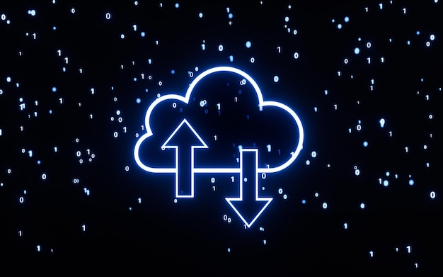 cloud computing and binary code 3d rendering