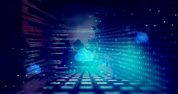 cloud technologycyber base programming and data storage programming code technology and software
