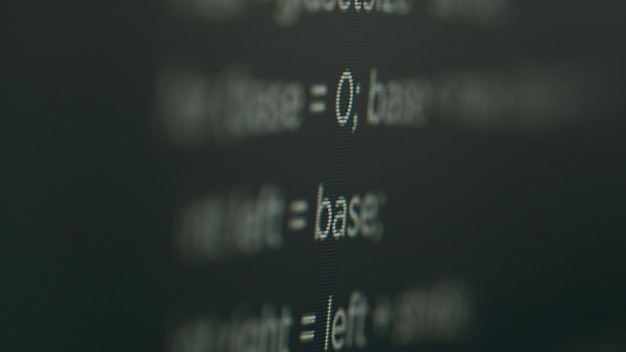 computer programming software app code and html script to develop database server and security firewall. artificial intelligence cloud computing for new web interface, it agency. close up.