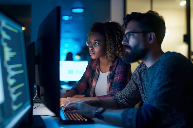 creative developers coding and programming on computer in software or application development at of
