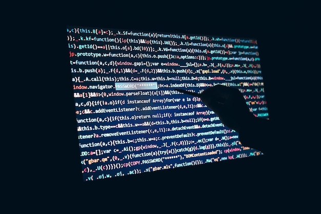 cyber security screen with program code using computer and programming to break code cyber attack