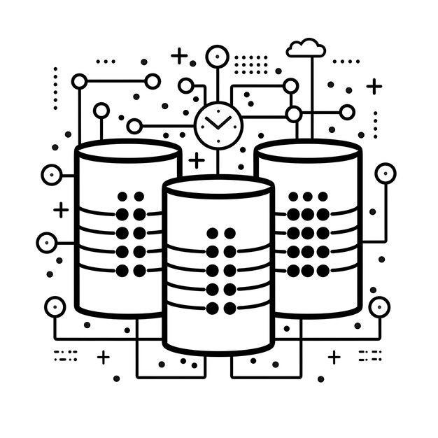 data processing icon featuring interconnected databases and cloud elements