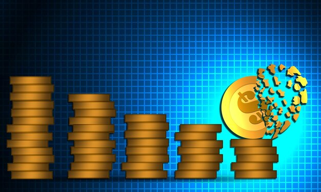 decrease of coin stacks bars and shattered coin