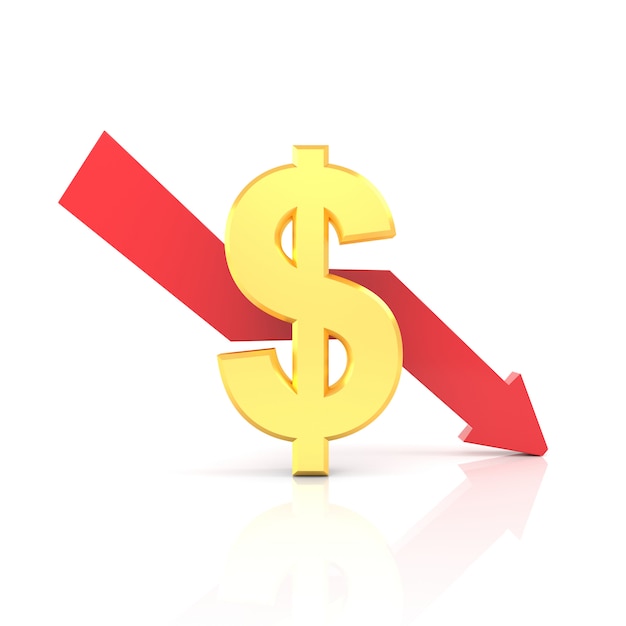 decrease of dollar rate. 3d rendering.