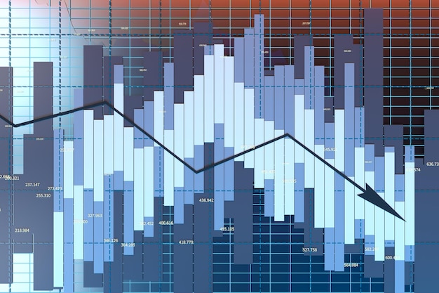 the decrease of the economical data business statistics 3d rendering