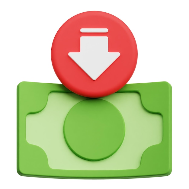 Decrease Money 3D Icon Isolated On The White Background